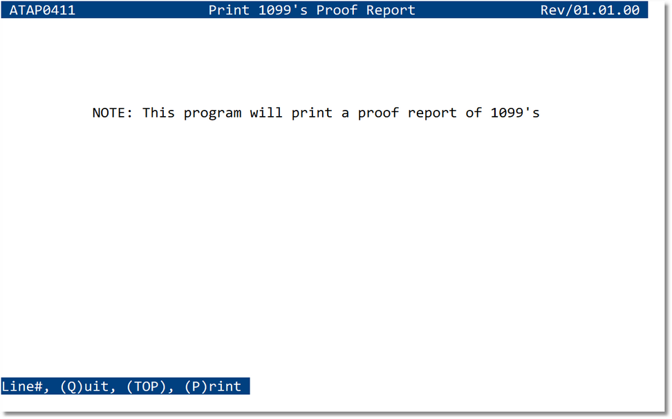 Print 1099 Proof Report screen
