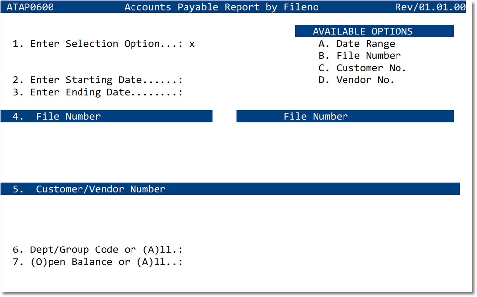 AP Activity by File Number Parameters