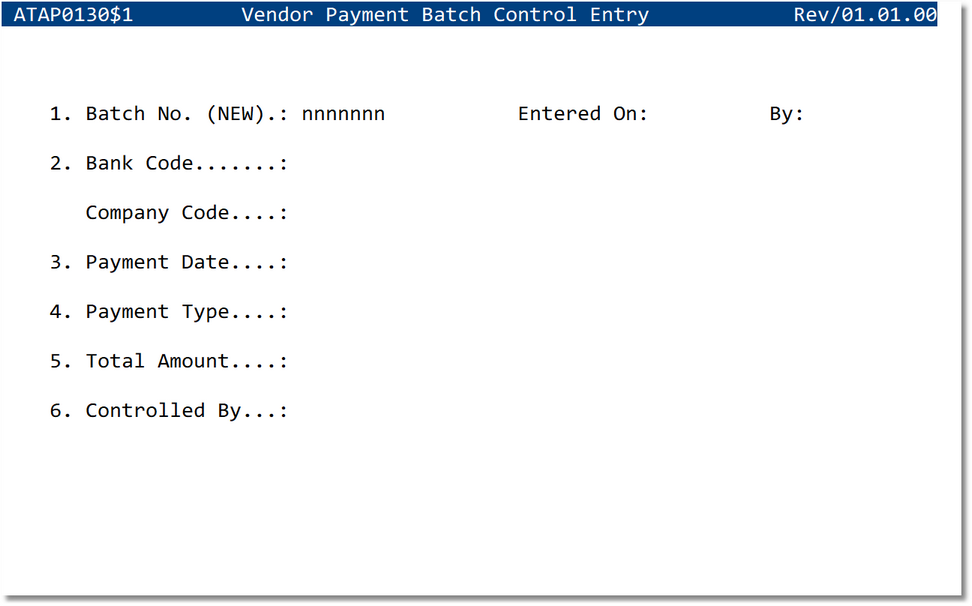 Vendor Payment Batch Control Entry