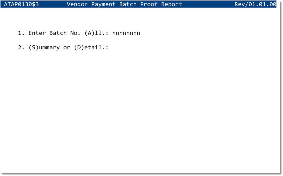 Vendor Payment Batch Proof Report