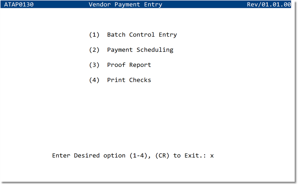 Vendor Payment Entry (Batch Scheduling Menu)
