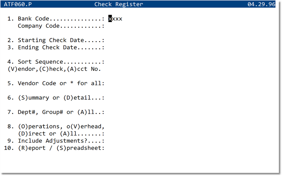 Check Register Report