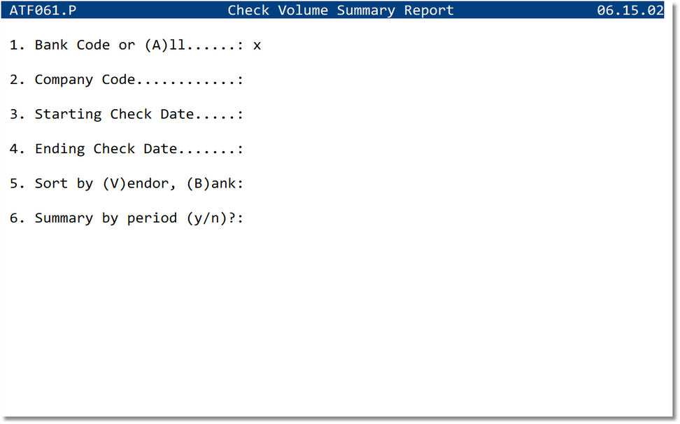 Check Volume Summary Report