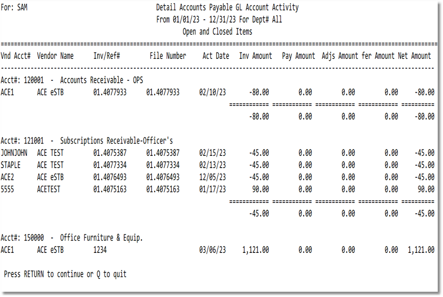 AP GL Activity - Detail Sample