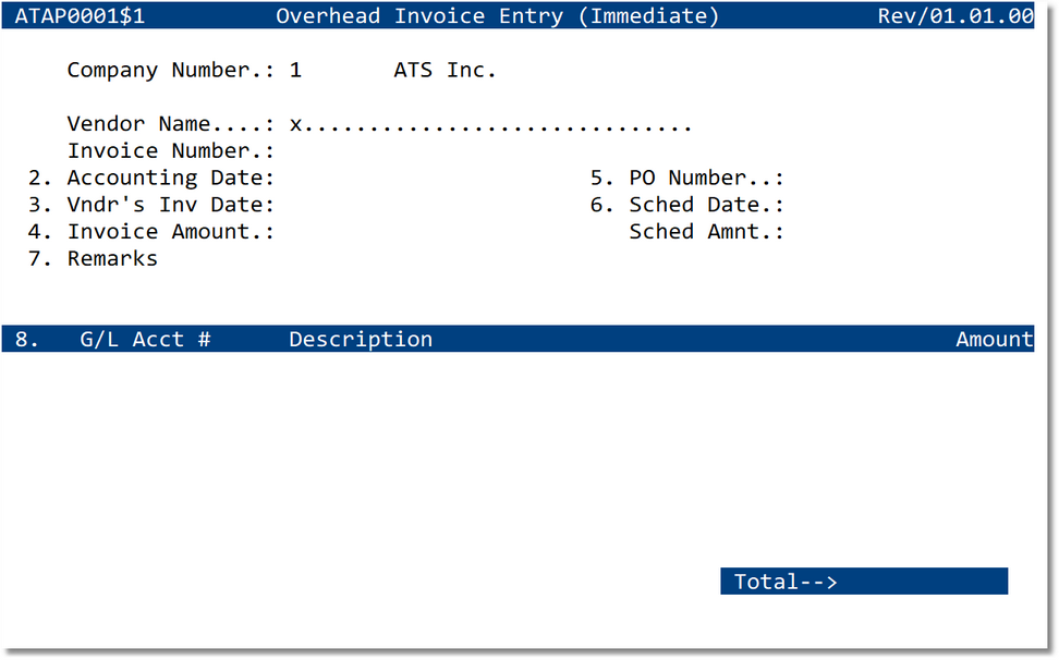 Overhead Invoice Entry (Immediate)
