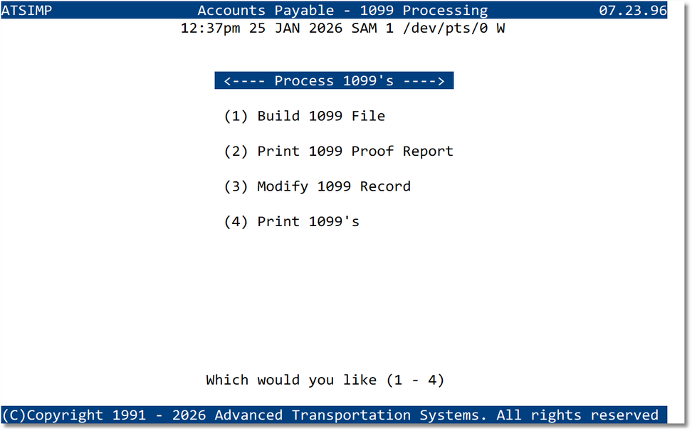 Accounts Payable - Process 1099’s menu