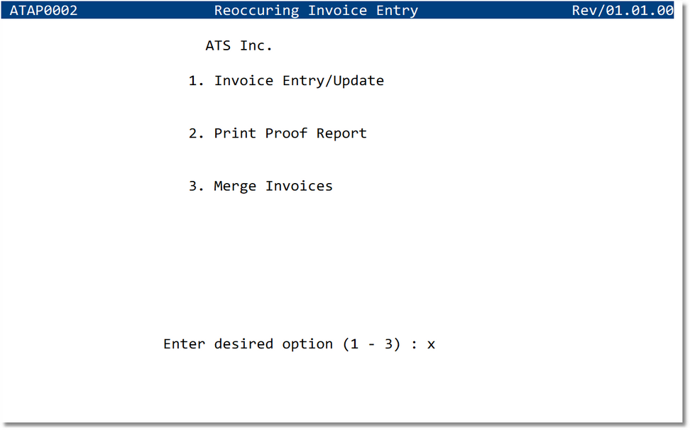 Reoccurring Invoice Entry Menu
