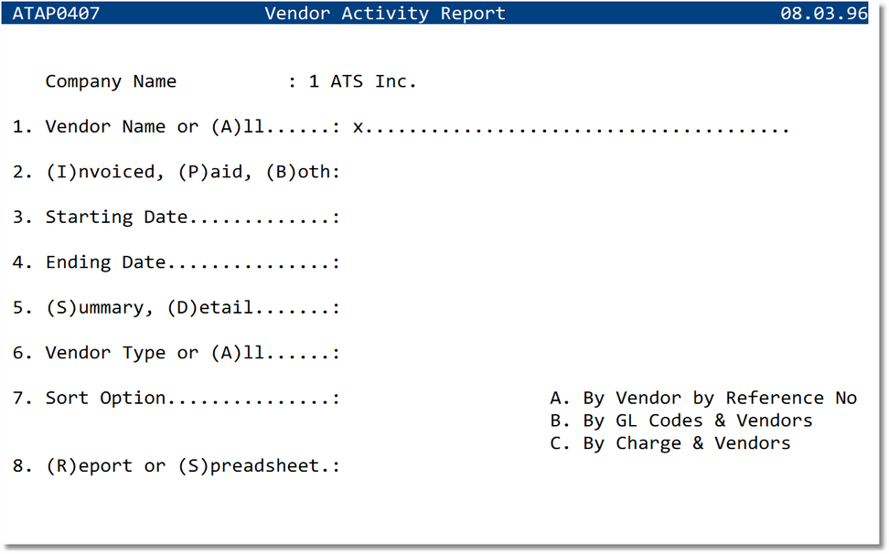 Vendor Activity Report