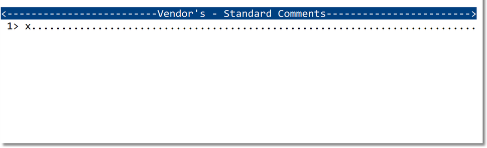 Vendor Comments sub-screen