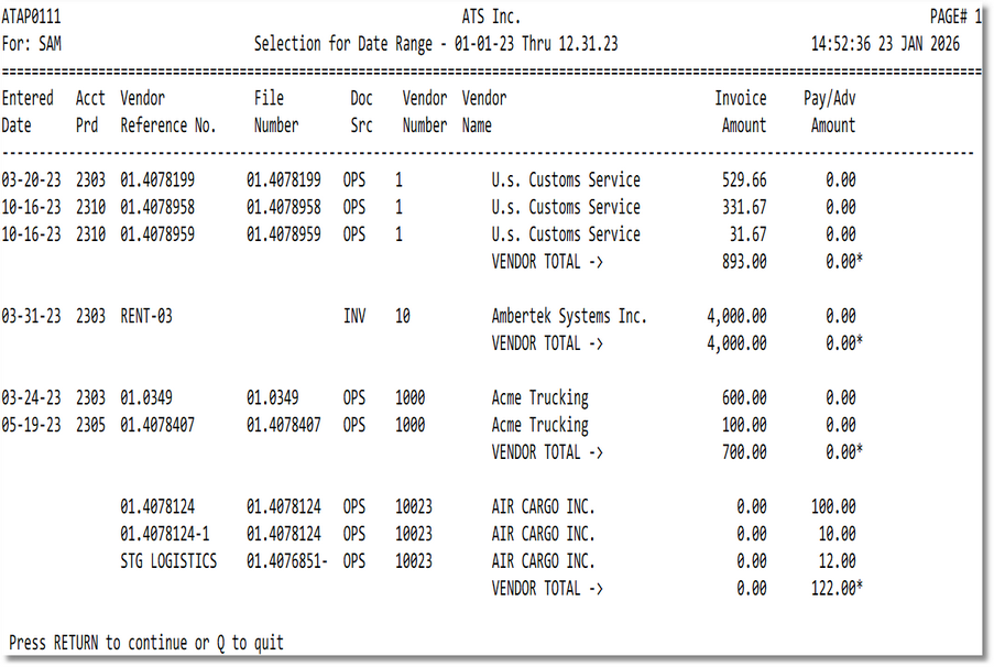 Voucher Register – Sample output