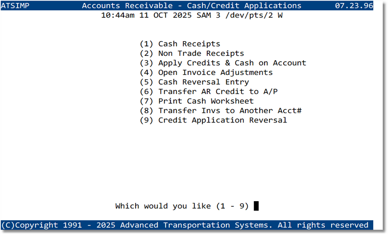 Cash Posting / Credit Applications screen