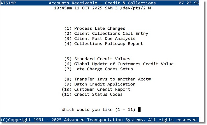 Credit & Collections menu