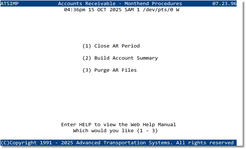 Monthend Procedures menu