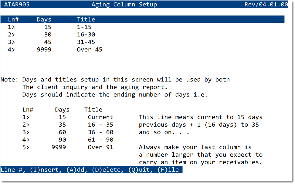 AR - Define Statement Aging Columns
