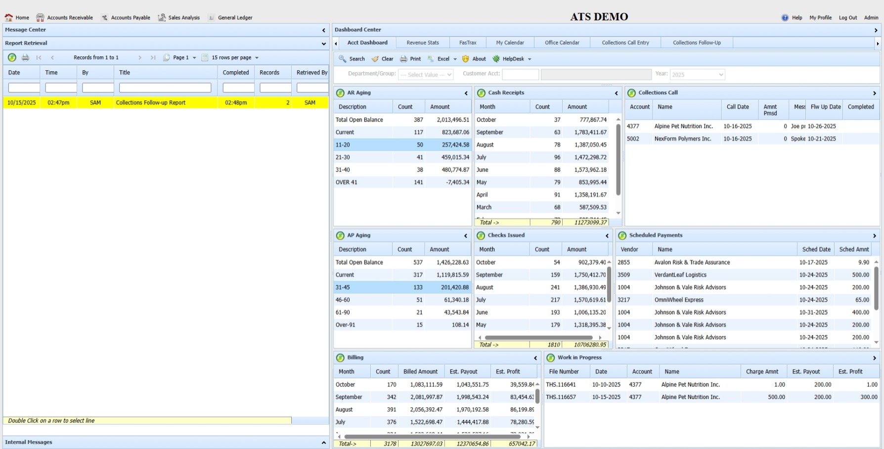 ATS Portal – Accounting dashboard with drill-down widgets