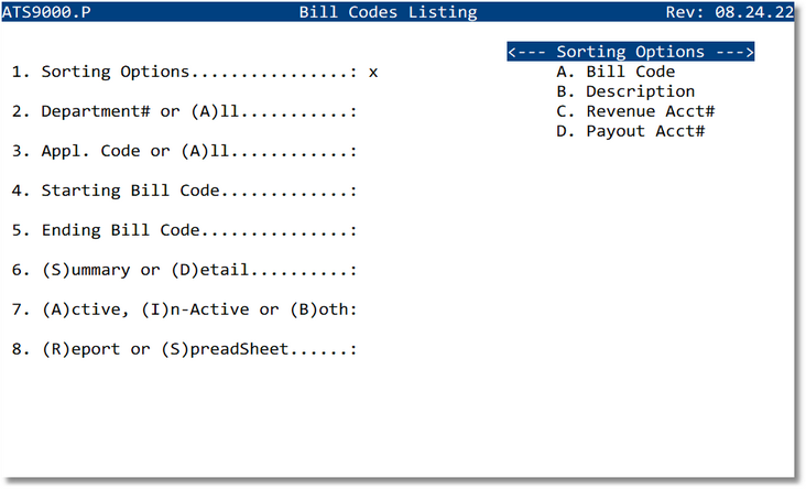 Bill Codes Report