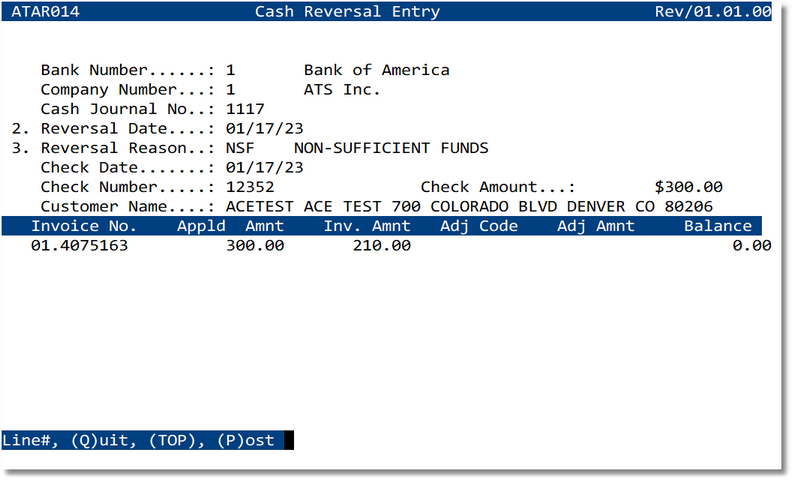 Cash Reversal screen