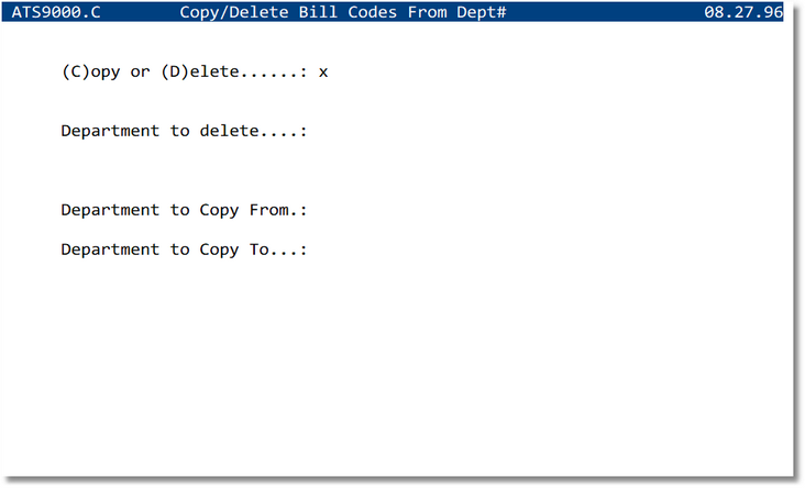 Copy/Delete Bill Codes From Dept# input screen