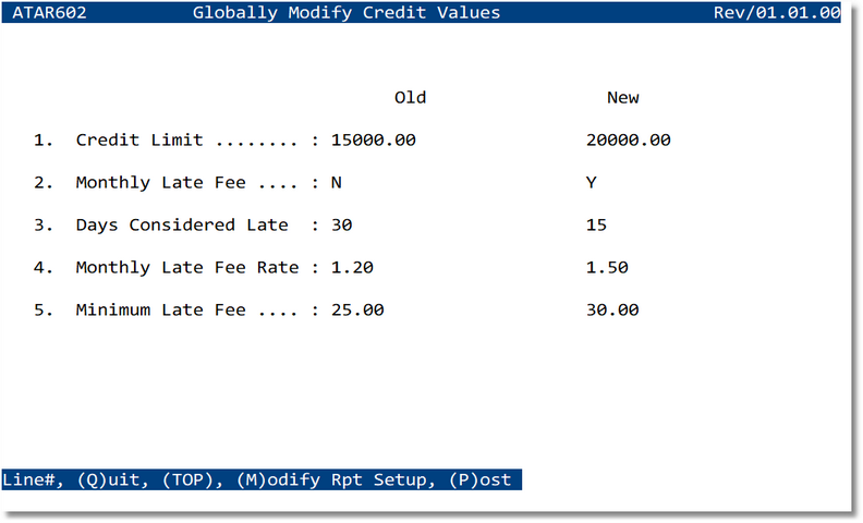 Global update of customer credit values