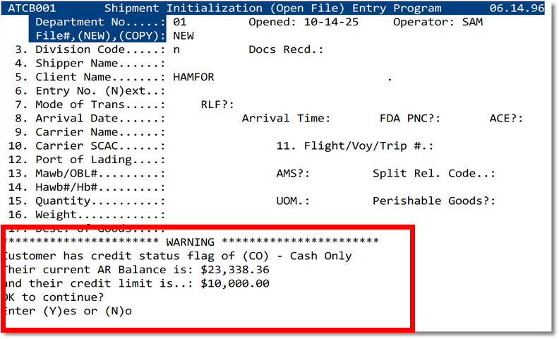 Runtime warning/hold messages