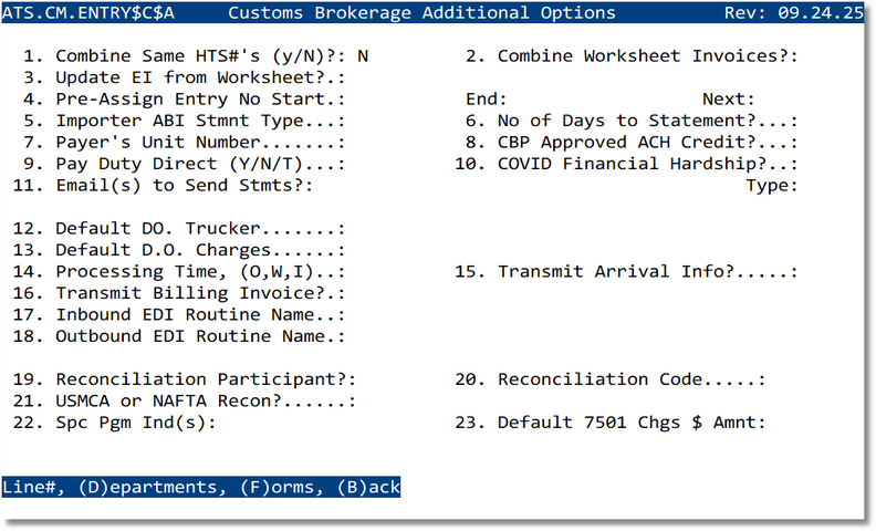 Brokerage additional options screen