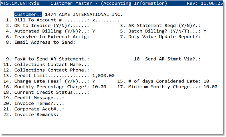Customer Master - Accounting and Billing information