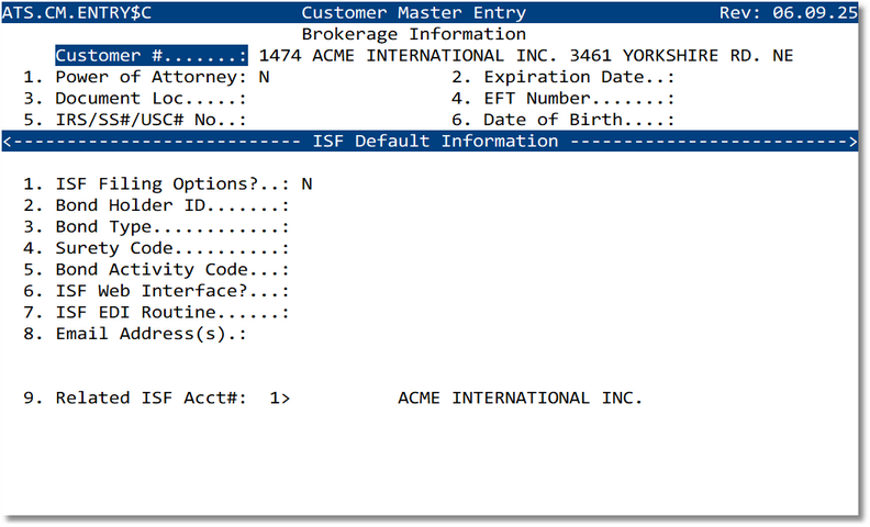 Customer Master - ISF default information