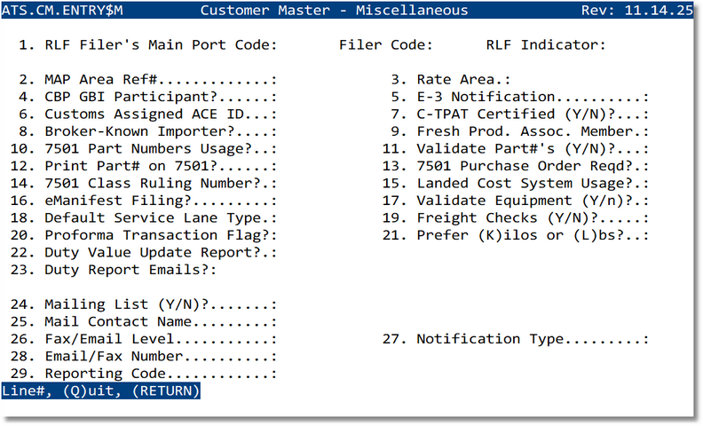 Customer Master - Miscellaneous settings
