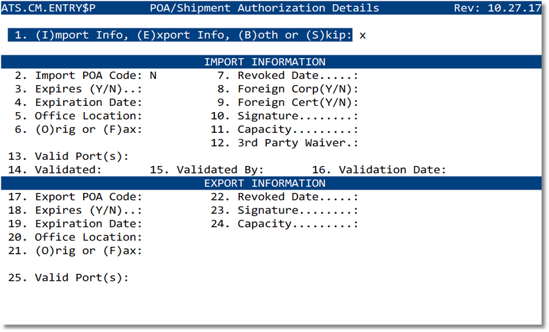 POA/Shipment Authorization Details screen