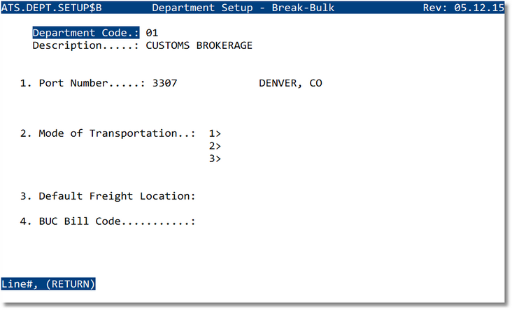 Department Setup — Break‑Bulk