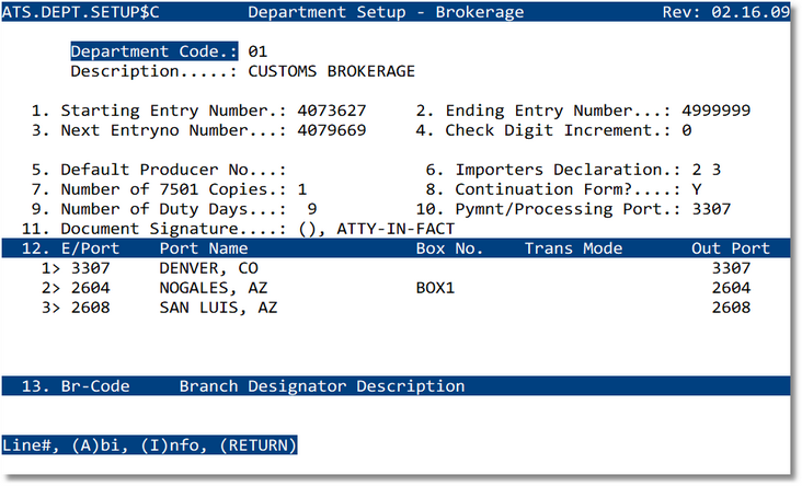 Department Setup — Brokerage screen