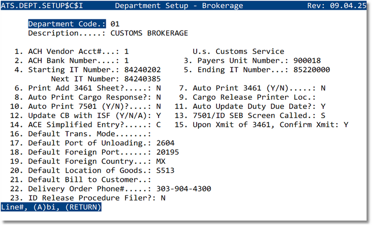Department Setup — Brokerage additional options