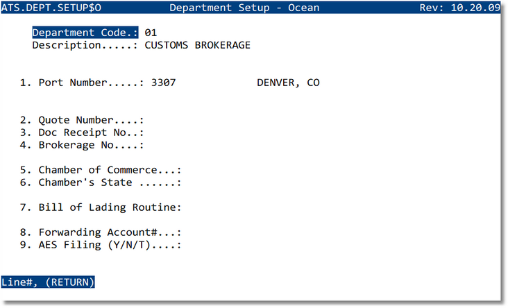 Department Setup — Ocean