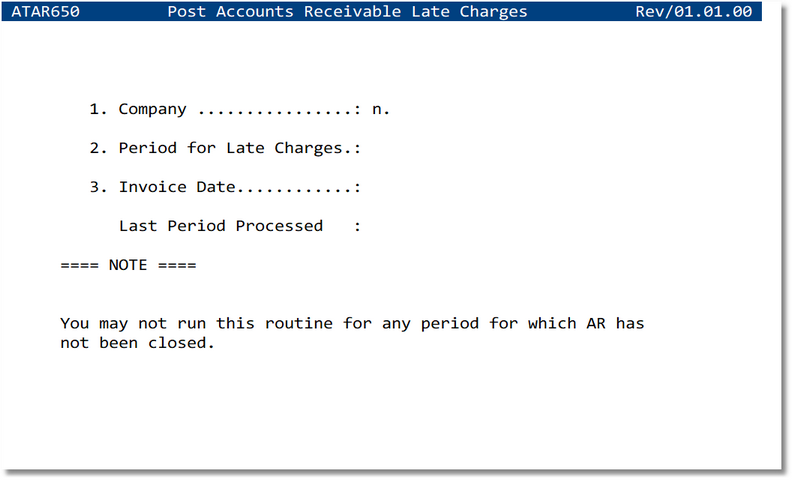 Process Late Charges screen (ATAR650)