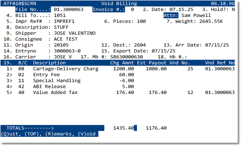 Void Invoice screenshot