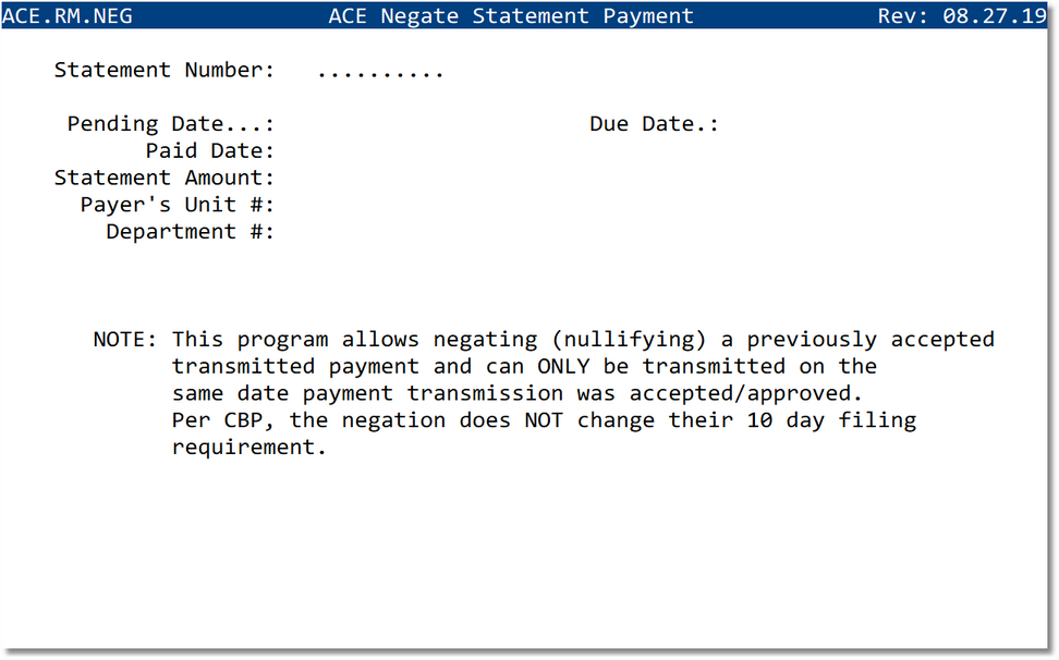ACE Negate Statement Payment