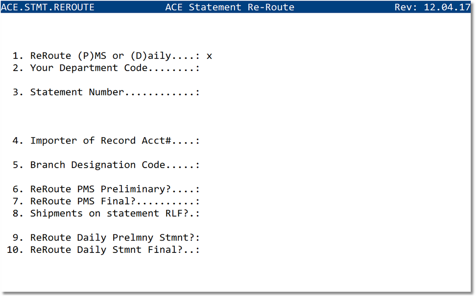 ACE Statement Re-Route