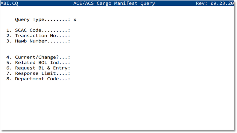 ACE/ACS Cargo Manifest Query screen