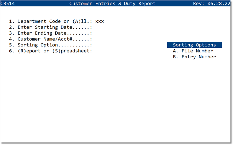 Customer Entries and Duty Report