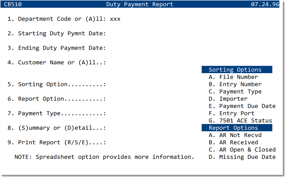 Duty Payment Report