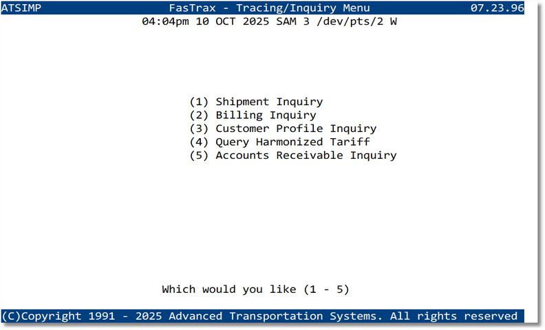 Inquiry Menu