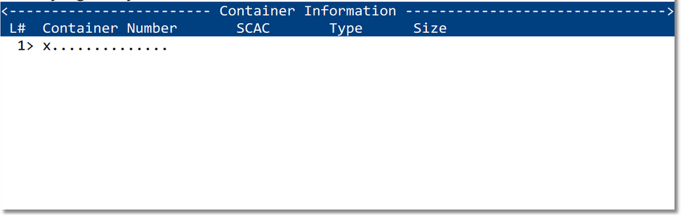 Container Information screen