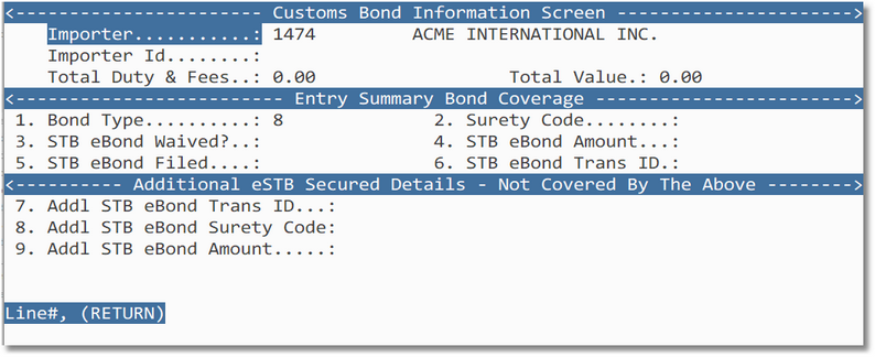 Customs Bond Information