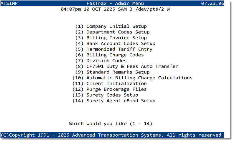 Operations Administration Menu