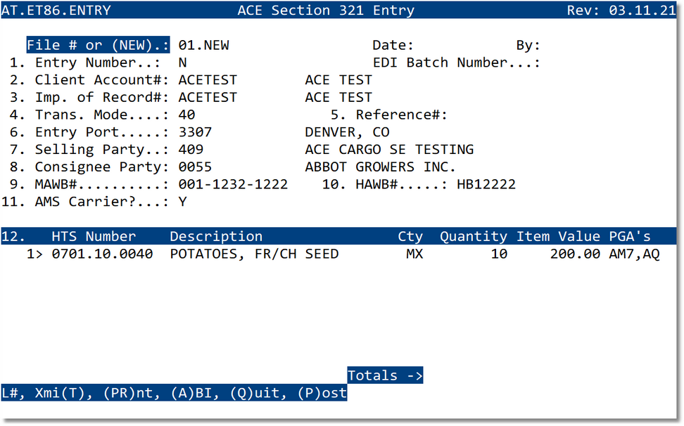 Simple 86 Entry screen