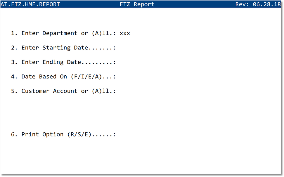 FTZ HMF Report screen