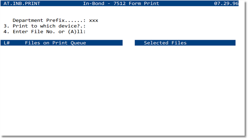 In‑Bond — 7512 Form Print screen