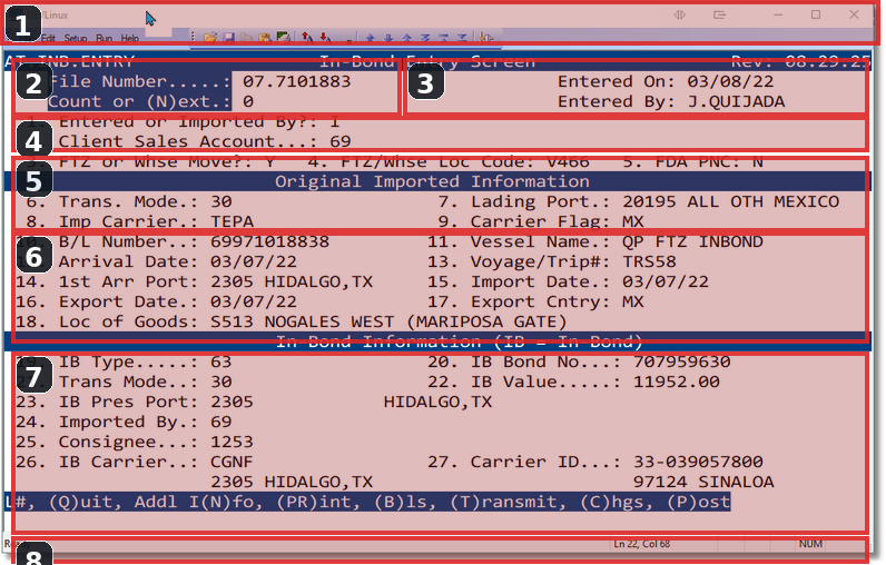 In‑Bond Entry — Main annotated