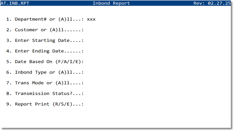 In‑Bond Report screen