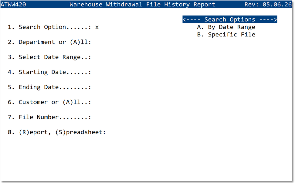 File History Report screen